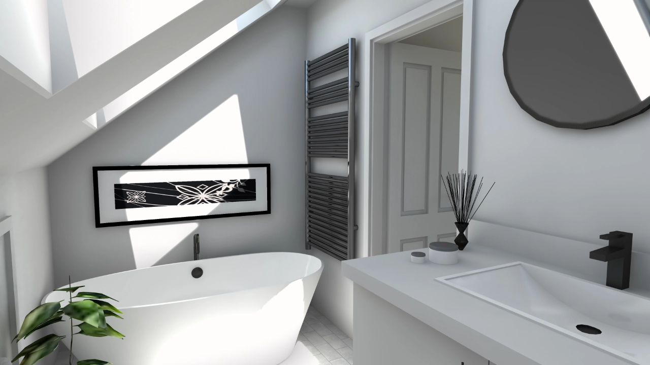 Residence in Bromley London - Loft Conversion and First Floor Extension - 3D Modelling & Rendering Second Floor Bathroom Interior - Designed by Stella Kordista RIBA and ARB Architect