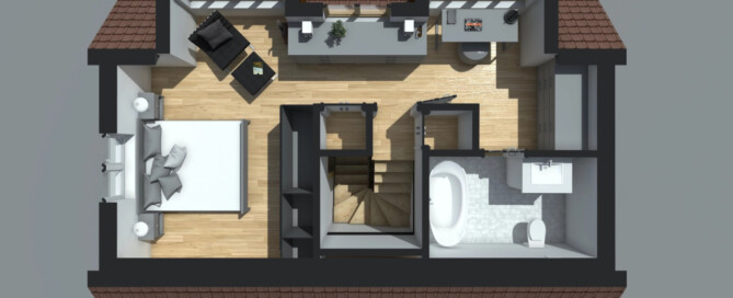 Residence in Bromley London - Loft Conversion and First Floor Extension- 3D Modelling and Rendering Second Floor Layout Perspective - Designed by Stella Kordista RIBA and ARB Architect