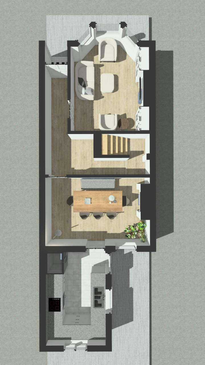 Residence in Teddington, London – 3D Modelling & Rendering Proposed Ground Floor Plan Layout Perspective – Designed by Stella Kordista RIBA and ARB Architect Residence in Teddington, London - 3D Modelling & Rendering Proposed Ground Floor Plan Layout Perspective - Designed by Stella Kordista RIBA and ARB Architect