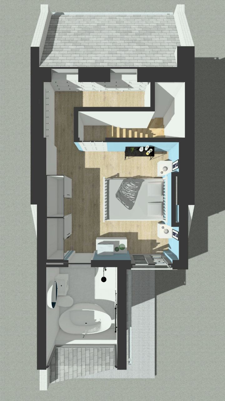 Residence in Teddington, London – 3D Modelling & Rendering of Proposed Second Floor (Loft Conversion) Plan Layout Perspective – Designed by Stella Kordista RIBA and ARB Architect Residence in Teddington, London - 3D Modelling & Rendering of Proposed Second Floor (Loft Conversion) Plan Layout Perspective - Designed by Stella Kordista RIBA and ARB Architect