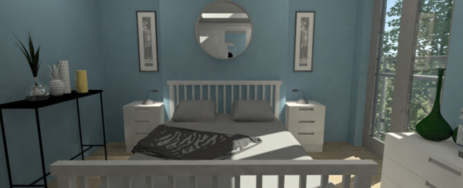 Residence in Teddington, London - 3D Modelling & Rendering of Proposed Interior Second Floor Bedroom View 1 - Designed by Stella Kordista RIBA and ARB Architect