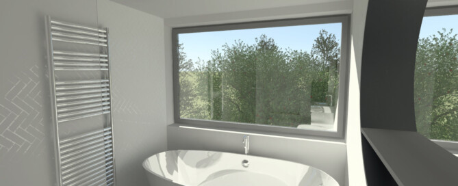 Residence in Teddington, London - 3D Modelling & Rendering of Proposed Interior Second Floor (Loft Conversion) En Suite View 1 - Designed by Stella Kordista RIBA and ARB Architect