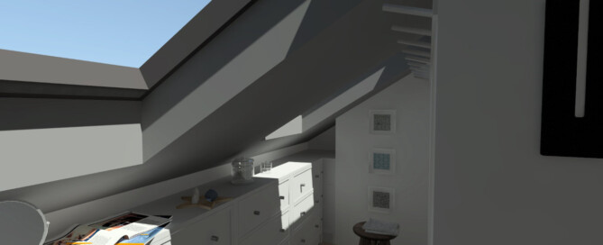 Residence in Teddington, London - 3D Modelling & Rendering of Proposed Interior Second Floor (Loft Conversion) Walk-In Wardsobe - Designed by Stella Kordista RIBA and ARB Architect